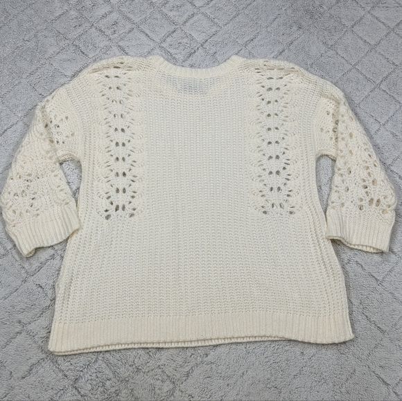 Anthropologie Pilcro Sweater Women's M White Devenne Pointelle Knitted Pullover  - Picture 8 of 8